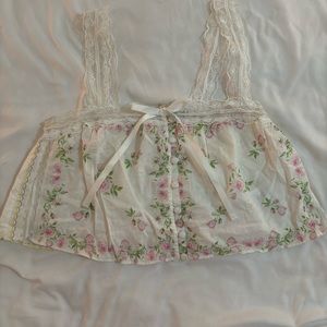 For Love & Lemons Floral Lace Trimmed Cropped Top